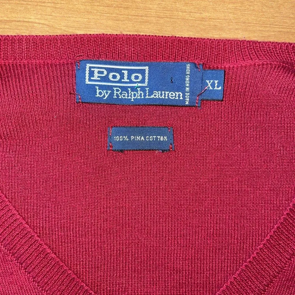 Polo‎ Ralph Lauren Sweater Men XL Red 100% Pima Cotton Soft Blue Logo Preppy